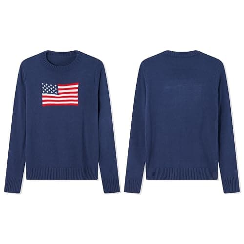 Caziffer Women American Flag Sweater Vintage Crewneck Jumper Top USA Knit Pullover Sweatshirt Preppy Striped Sweater thumbnail 4