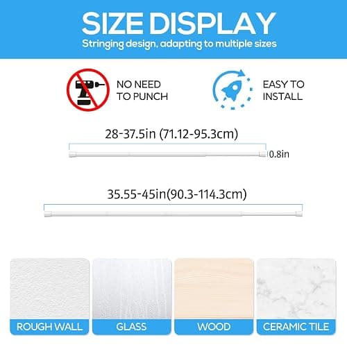 Zipglo 2 Pack Spring Tension Rods 28-45 Inches, 5/8 Inch Diameter White No Drill Spring Loaded Adjustable Extendable, Small Short Tension Curtain Rod for Windows Kitchen Doorway Closet Cupboard thumbnail 6