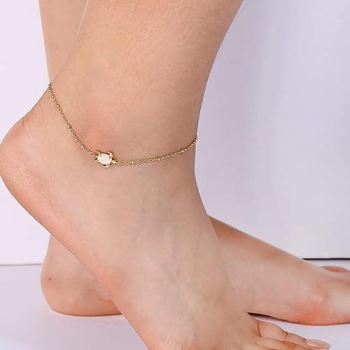 Lit Wall Gold Anklets for Women 18K Gold Plated Adjustable Summer Simple Foot Jewelry Ankle Bracelet for Women thumbnail 3