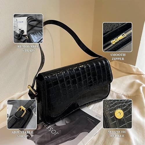 2025 Small Shoulder Bag Y2K Purse for Women, Crocodile Clutch Purse Handbag Satchel Tote Bag Classic Retro Crossbody Bag thumbnail 5