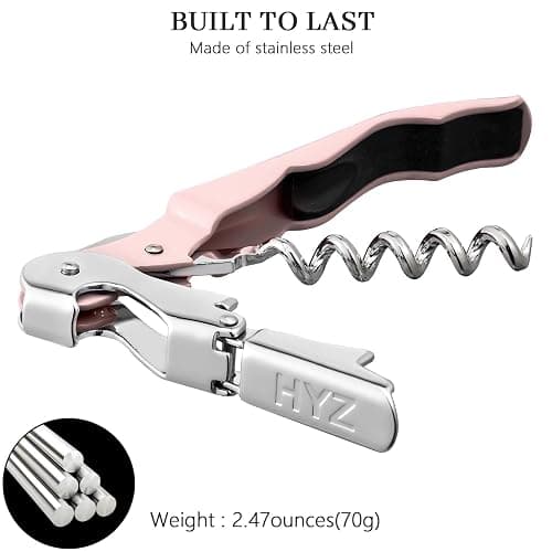HYZ 2-Pack Wine Opener, Waiter Corkscrew Wine Key for Server, Pink | Professional Wine Bottle Opener with Foil Cutter for Bartender. Double-hinged Corkscrew for Smooth Pull. Sturdy for Daily Use thumbnail 3