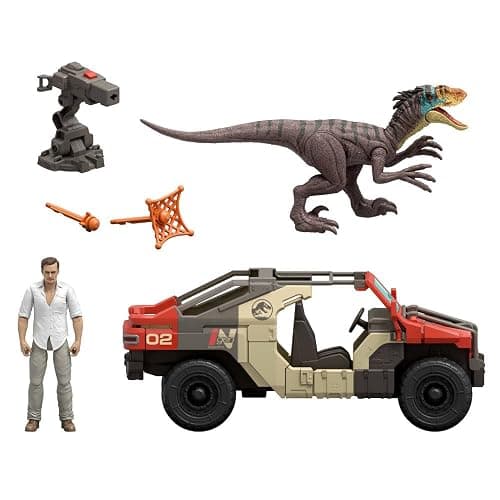 Mattel Jurassic World Rebirth Vehicle with 1 Human & 1 Dinosaur Figure, Launch ‘N Battle Truck, Martin Krebs Figure & Raptor, Turret & 2 Projectiles thumbnail 7