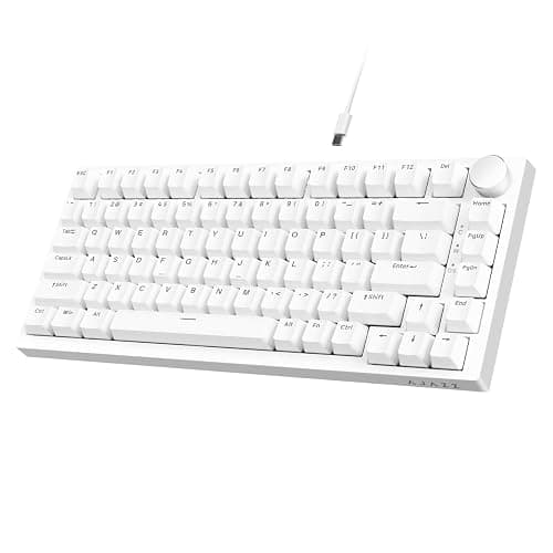 AJAZZ AK820 75% TKL Wired Mechanical Keyboard,Hot-Swappable Blue Switch,Gasket Mount Gaming keyboard Blue Light,82 Keys with CNC Volume Knob,Poron Foam,OEM PBT Keycaps for PC/WIN/MAC-White - Image 1