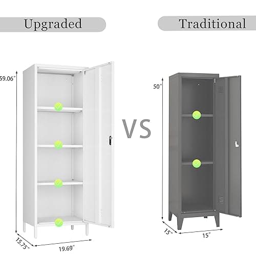 Steehoom Metal Storage Cabinet, Steel File Locker with 3 Shelves 59.06-inch high for School, Living Room, Bedroom, Office (White, H59.06'') thumbnail 9