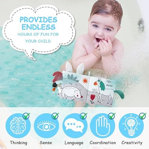 Vicloon Cloth Books - 3D Touch Feel High Contrast Baby Books, Soft Books with Crinkle for Infants & Toddlers (Rabbit) thumbnail 5