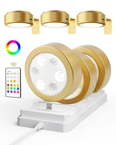 EZVALO Picture Lights for Wall with Charging Station, Rechargeable Battery Magnetic Poster Lights with 3 Color Temps & 12 RGB, Remote Dimmable Timer Light, Wall Decor Light for Art Display (6 Pack) - Image 1