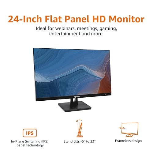 Amazon Basics 24-inch Full HD IPS Monitor, 75 Hz, 1080P, HDMI, Display Port and VGA Input, Adjustable Stand, VESA Compatible, Built-in Speakers for Office and Home, Black thumbnail 2