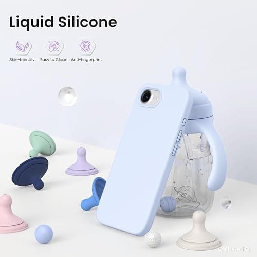 ORNARTO Compatible with iPhone 17e Case and for iPhone 16e Case 6.1", Liquid Silicone 3 Layers Full Covered Soft Gel Rubber Shockproof Cover, Protective Phone Cases for 16e & 17e-Baby Blue thumbnail 3
