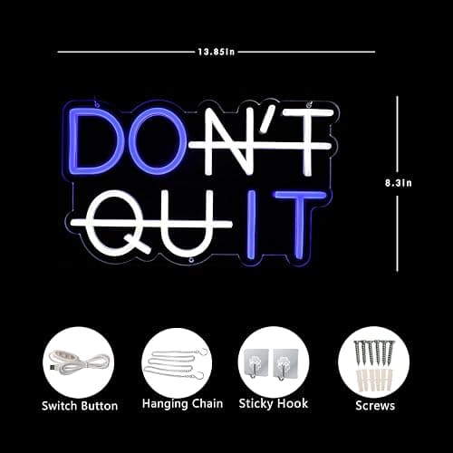 Neon Signs for Wall Decor - LED Neon Light Sign for Bedroom, Man Cave, Bar & Pub - USB Powered Decorative Wall Art for Christmas, Birthday Party & Living Room (DON'T QUIT) thumbnail 2
