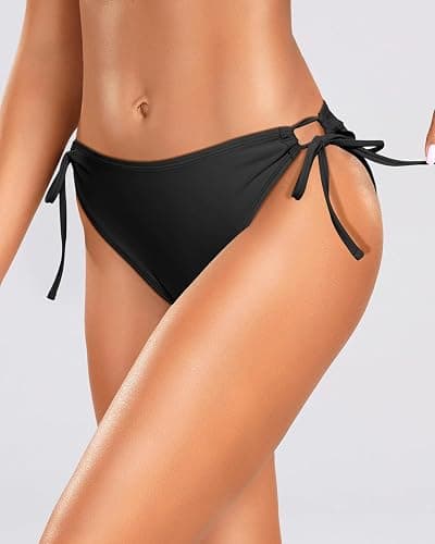 Zmart String Tie Side Bikini Bottoms - Women Full Coverage Swimsuit Bottom Mid Rise Mid Waist Swim Bathing Suit Bottom thumbnail 4