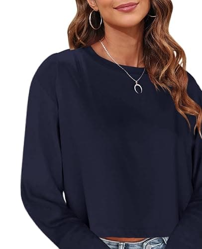 Tankaneo Womens Long Sleeve Crop Tops Loose Fit Fall Cropped Tshirt 2025 Crew Neck Casual Shirts thumbnail 2