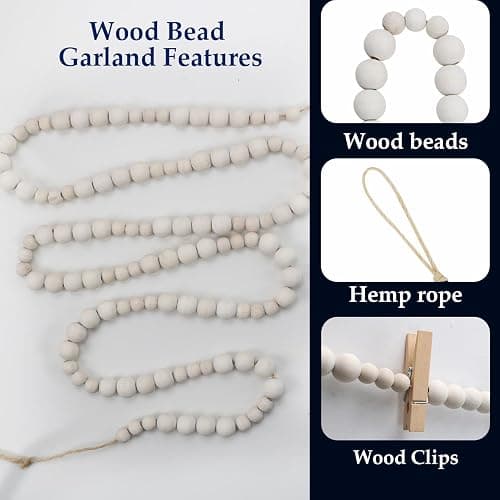 YuanDe Hanging Photo Display Wall Decor with 15 Wood Clips, 67 Inches Boho Wooden Bead Garland Collage Picture Frame Photos String DIY, Photo Hanger for Bedroom Office Dorm Room Decor Gifts(1PCS) thumbnail 6