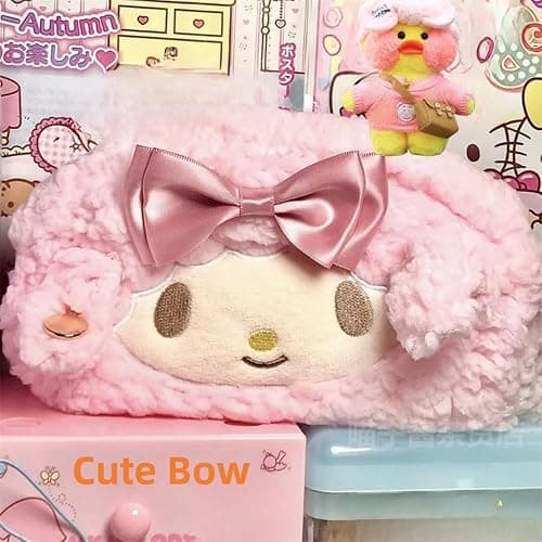 Vobomo Cute Bow Lamb Large Capacity Pencil Case Plush Pen Holder Sweety Pencil Pouch Box Cute Aesthetic Pen Case (Strawberry pink) thumbnail 5