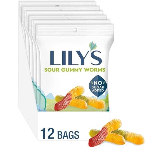 LILY'S Assorted Fruit Flavored No Sugar Added, Sour Gummy Worms Bags, 1.8 oz (12 Count) - Sour Gummy Worms - 1.8 oz (Pack of 12) - Image 1