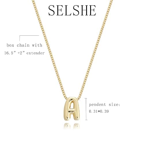 SELSHE Gold Plated Letter Necklace, Cute Initial Necklaces for Women 14k Gold Plated Balloon Letter Necklace Dainty Necklaces for Women Trendy Charm Name Choker Fashion Womens Jewelry thumbnail 3