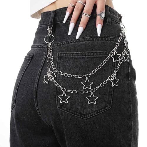 Tgirls Hip Hop Pants Chain - Goth Jean Star Punk Pocket Accessory for Women - Layered Acrylic Keychains Cute Trouser Rock Wallet for Men - Waist Body Accessories for Girls (2 Stat-1) - Image 1