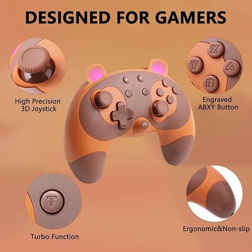 STOGA Switch Controller, Cute Raccoon Animal Switch Pro Controller for Switch Lite/OLED/PC, Wireless Switch Controller with Wake-Up,Gyro Axis,Turbo and Dual Vibration-Brown - brown thumbnail 3