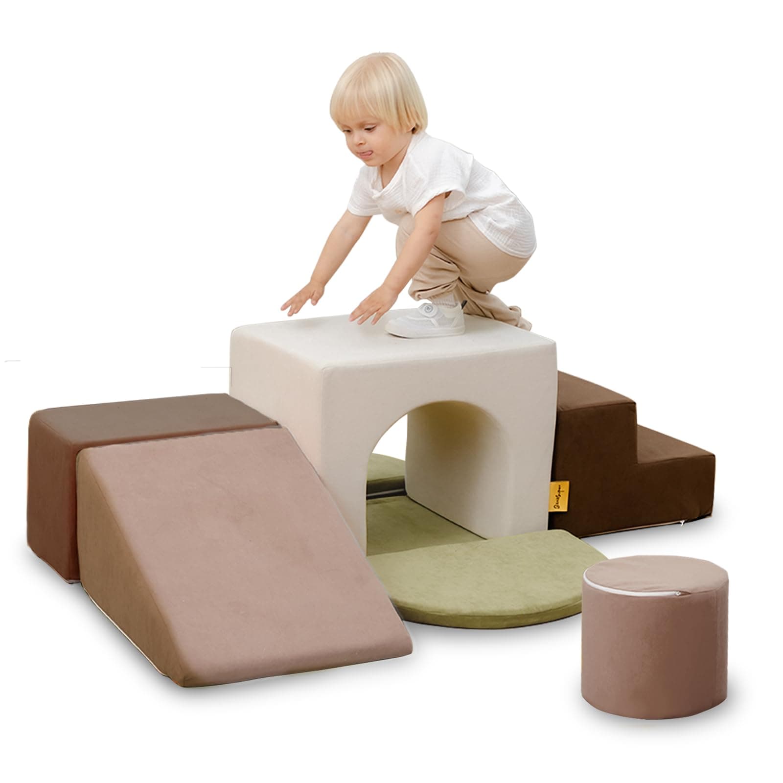 Kids Soft Play Set, Climbing Blocks Set with Arch and Cylinders (Grey) | 7 Piece Toddler Climbing Toys, Indoor Gross Motor Development Montessori Gross Motor Toy for Babies & Toddlers - Image 1