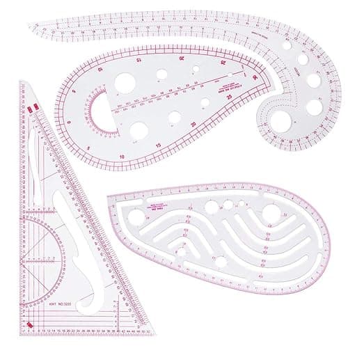 Lot de 4 règles de couture incurvées polyvalentes avec mesures françaises pour la couture, la fabrication de vêtements et la préparation de patrons - Image 1