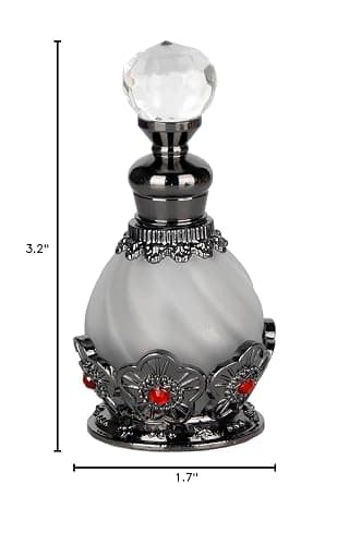 15ml Vintage Glass Perfume Bottle with Antique Silver Flower Figurine - Refillable Empty Decorative Bottle for Essential Oils - Girl or Women Gift for Dresser Table Decor thumbnail 3