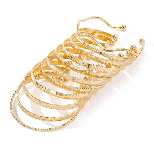 KISS WIFE 11 Pcs Gold Bangles for Women, Adjustable Bangle Bracelets, Multi Layer Open Stackable Cuff Bracelet Set, Fashion Accessories Jewelry Gifts for Women thumbnail 8