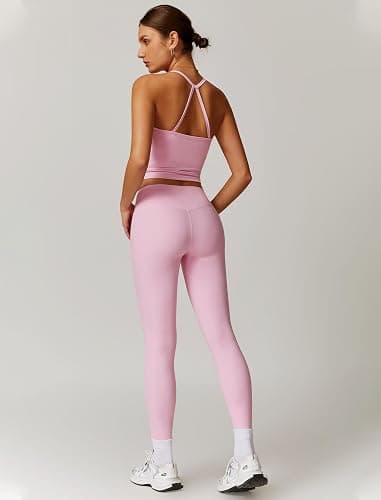 QBGJTD Womens Workout Sets Two Piece Cross Back Tank Top Matching High Waist Leggings Sets Gym Outfits Work Out Clothes thumbnail 3