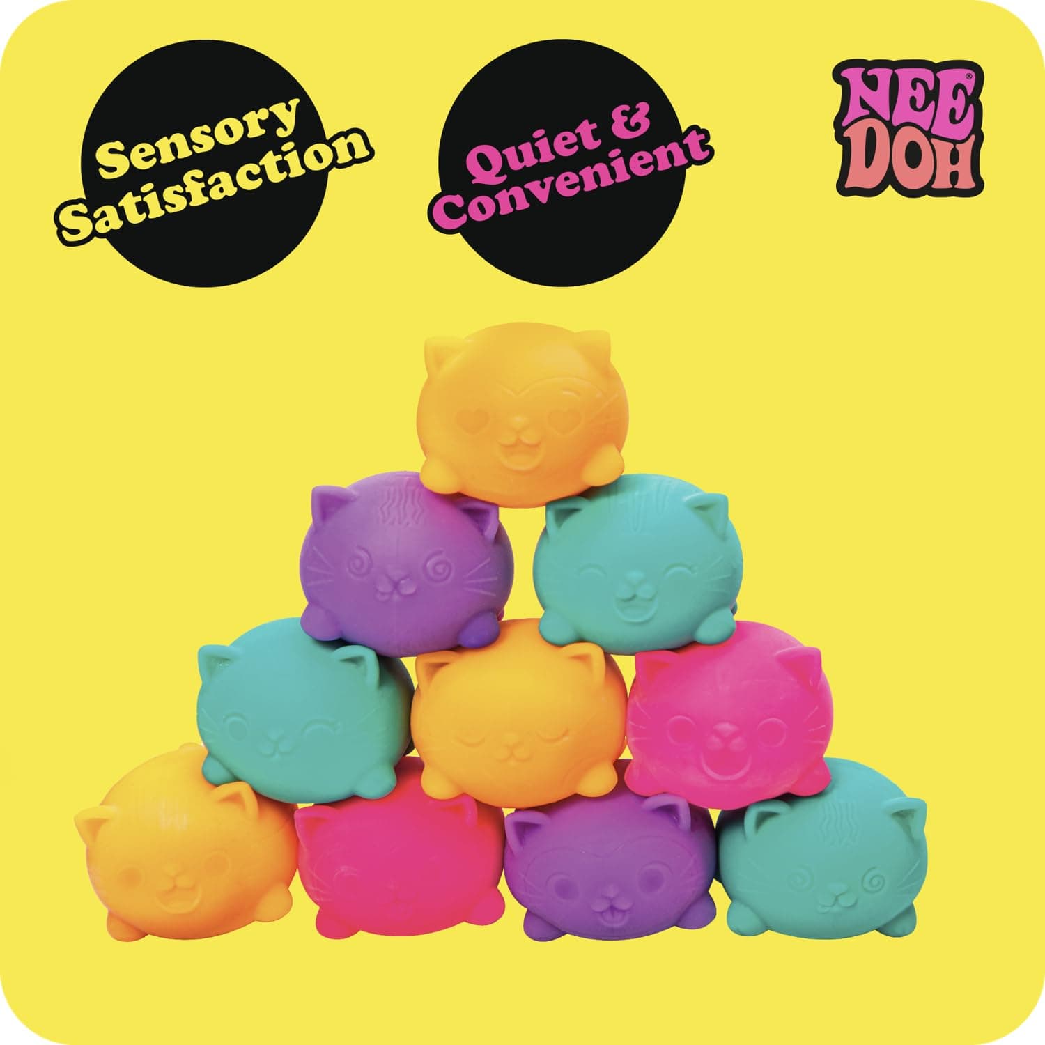 Schylling NeeDoh Teenie Cool Cat Sensory Squeeze Toy, Contains 3 Mini Groovy Spheres, 3.8cm Wide, Color May Vary (1 Piece) thumbnail 2
