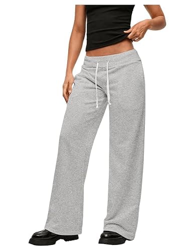 RoseSeek Women's Straight Leg Sweatpants Low Rise Drawstring Waist Track Pants Trousers with Pocket Joggers - Small - Grey - Image 1
