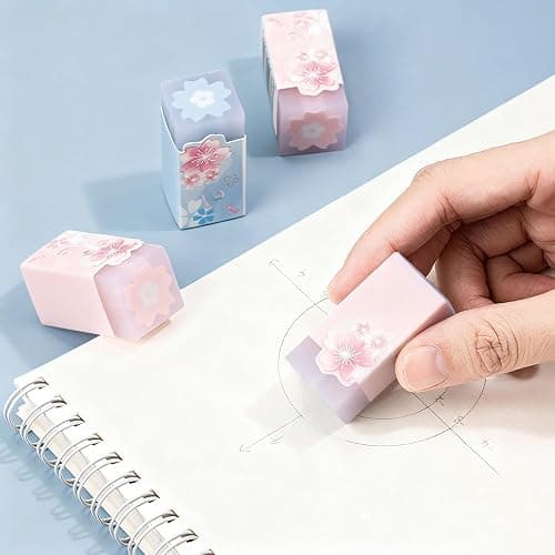 GZBABY Cherry Blossom Patternt Erasers 6 Pcs, Cute Cartoon Eraser, Stylish and Durable (Rectangle) thumbnail 2