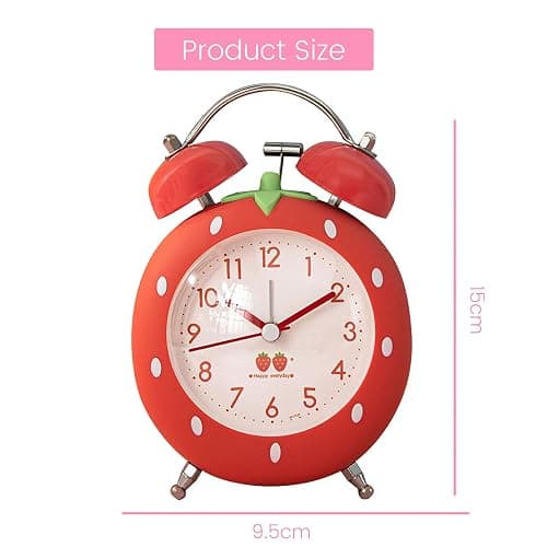 N0 Strawberry Alarm Clock for Kids, Cute Alarm Clock for Heavy Sleepers with Backlight,Loud Twin Bell Alarm Clock for Bedroom Decoration (Pink) thumbnail 2