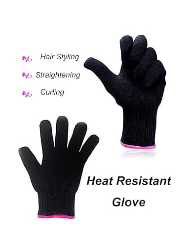 AFT90 Heat Resistant Glove for Hair Styling, Curling Iron, Flat Iron and Curling Wand, Black, Pink Edge thumbnail 2