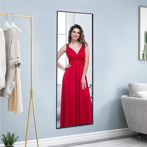 48"x13.8"Full Length Wall Mirror,Anti-Scratch Aluminium Frame,Explosion-Proof Film,High-Definition Dressing Vanity Mirror,Leaning/Hanging Long Mirror for Bedroom,Bathroom,Living Room(Black) thumbnail 3