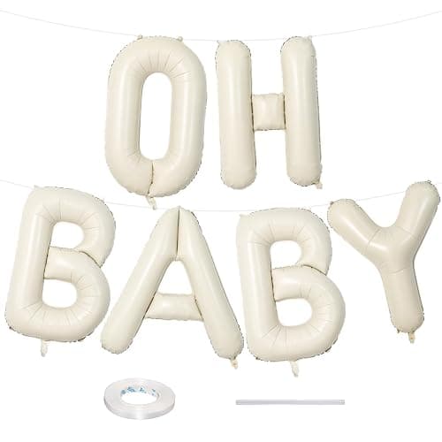 40 Inch Beige OH BABY Balloon for Baby Shower, Large Cream White Oh Baby Balloons Letters with Ribbon, Neutral Ivory Alphabet Oh Baby Balloon Banner Sign for Gender Reveal Backdrop Party Decorations - Image 1