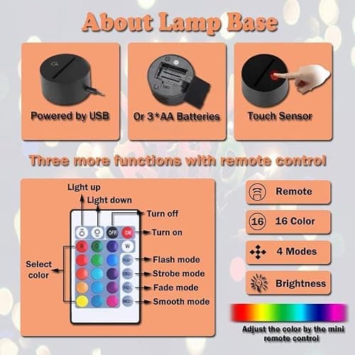LOUHH 3D Illusion Night Light, 16 Color Night Light - 3D LED Intelligent Remote Control Lamp for Children's Room Decoration and Children's Gifts thumbnail 4