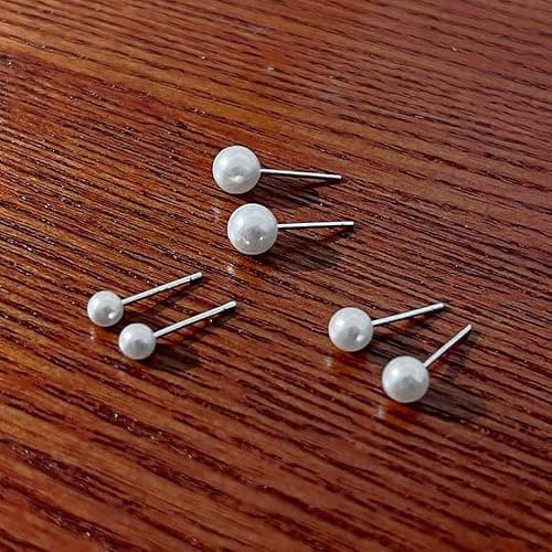 2/3 Pairs Hypoallergenic Imitation Pearl Earrings Classic Faux Round Ball Pearls Ear Studs Mixed Sizes Stud Earrings mfor Women Jewelry (B 4mm+5mm+6mm) thumbnail 5