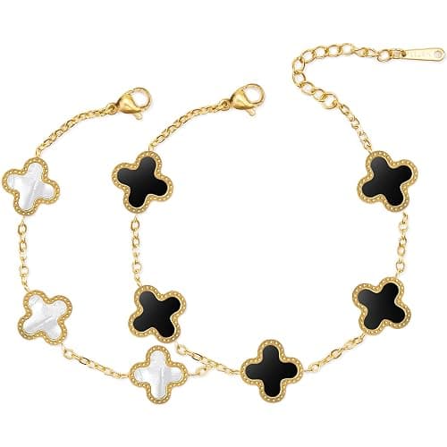 MEFELAY Unique 18K Gold Four Leaf Clover Bracelet for Women White Gold Lucky Link Clover Bracelets, Trendy Bracelets Set Jewelry Gifts for Women - Image 1