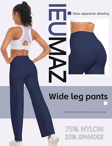 Ieumaz Women Straight Leggings Bottoms High Waist Gym Workout Leggings Stretch Casual Wide Leg Yoga Pants thumbnail 5
