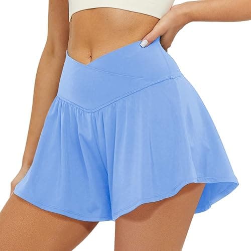 FireSwan Crossover Athletic Shorts for Women 2 in 1 Flowy Running Shorts with Pockets Spandex Butterfly Workout Tennis Skorts thumbnail 2