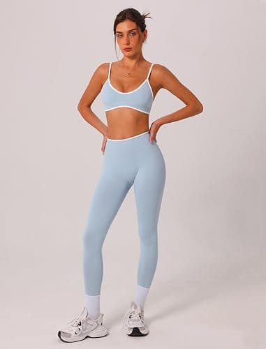 ABOCIW Womens 2 Piece Workout Sets Seamless Color Block Sports Bra Scrunch Butt Lifting High Waist Leggings Gym Set thumbnail 5