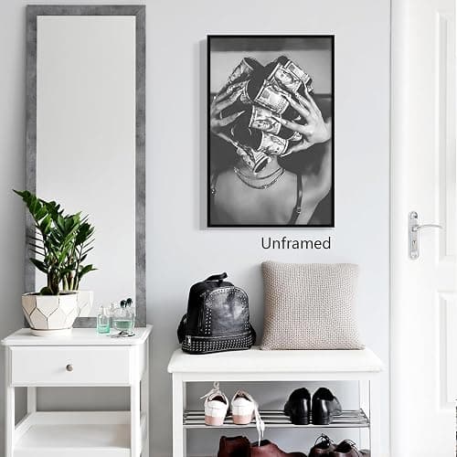 Woman with Money on Head Poster, Luxury Fashion Black and White Canvas Wall Art, Monochrome Style Girly Dorm Aesthetic Poster, Groovy Feminine Photography Print for Bedroom 12x16in Unframed thumbnail 4