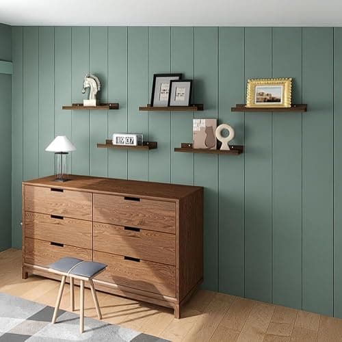 RICHER HOUSE 5 Set Floating Shelves for Wall Decor, Book Shelf, Nursery Shelves, Picture Ledge Shelf with Lip for Bedroom, Living Room, Bathroom - Walnut thumbnail 2
