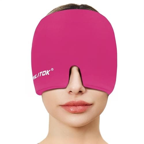 EXQUISLIFE Migraine Headache Relief Cap, Gel Ice Head Wrap, Hot and Cold Therapy, Headache Eyes Mask for Sinus, Puffy Eyes, Tension and Stress Relief (Hot Pink) - Image 1