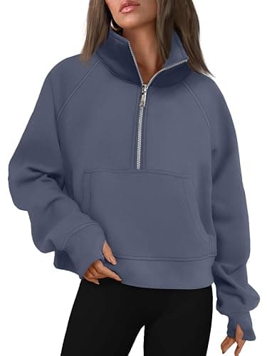 AUTOMET Womens Sweatshirts Half Zip Cropped Pullover Fleece Quarter Zipper Hoodies 2025 Fall Fashion Outfits Clothes - Image 1
