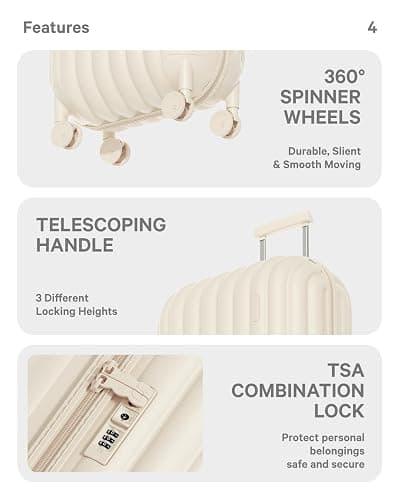 artrips Checked Luggage 24 inch,Medium Suitcase with 8 Spinner Wheels,PC Lightweight Hardside Luggage,Bread Design,TSA Lock,White,Checked-Medium 24-Inch,60L thumbnail 4