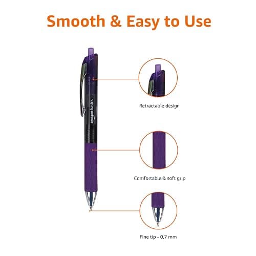 Amazon Basics Retractable Gel Pens, Fine Point 0.7mm, Smooth Writing, Assorted Colors, 12-Pack thumbnail 5