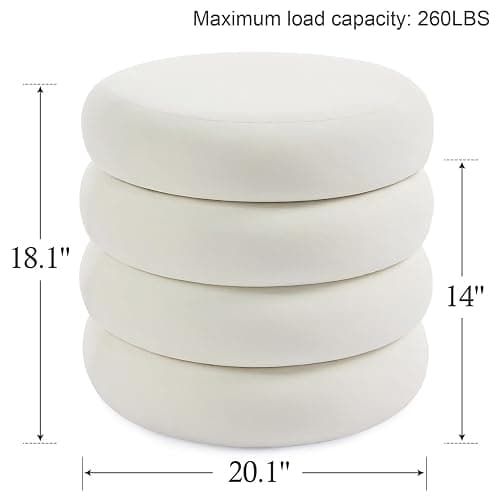 Flouki 20.1" Storage Ottoman Round, Vanity Stools for Bedroom, Velvet Pouf Ottoman with Removable Lid, Modern Ottoman Stool for Girls Women, Foot Stool for Living Room, White thumbnail 3