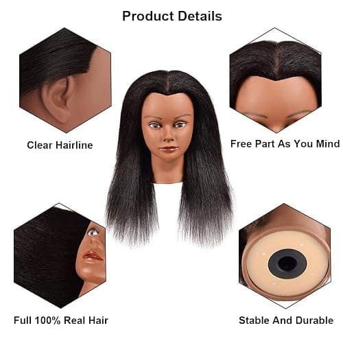 14 Inch 100% Real Hair Mannequin Head Training Head Manikin Cosmetology Doll Head for Hairdresser Practice Braiding Hair Styling with Clamp stand thumbnail 2