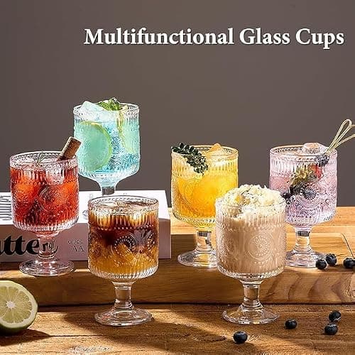 BGTTI 6 Packs Vintage Goblet Glasses Handcrafted Art Deco Crystal Goblets 8 oz Wine Glasses Drinking Goblets Bar Tumbler Glassware for Iced Tea, Wine, Beer, Juice, Cocktail, Whiskey thumbnail 2
