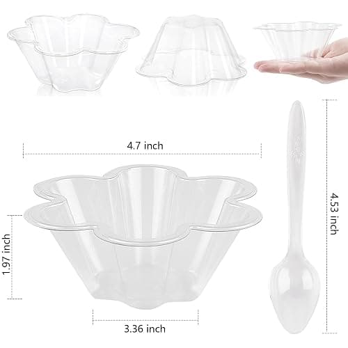Legredic 50ct 8oz Plastic Dessert Cups with Spoons, Clear Flower shaped Ice Cream Bowls, Party Sundae Serving Bowls, Parfait Appetizer Cups for Ice Cream, Nuts, and Salad thumbnail 3