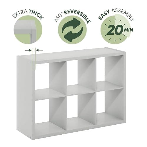 Furinno CUBICLE Book Shelf, 6-Cube Bookshelf, Thick Frame Horizontally & Vertically Reversible Bookcase with Open Back, 14.6" x 44" x 30", for Living Room, Bedroom, Home Office, Light Grey thumbnail 6